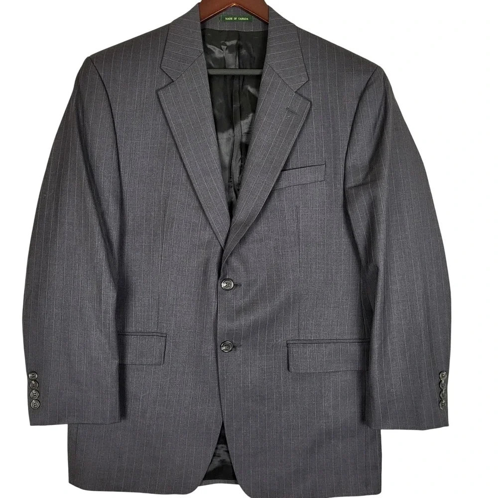 LRL Ralph Lauren Men's‎ Gray Pinstripe 100% Wool Blazer 40R